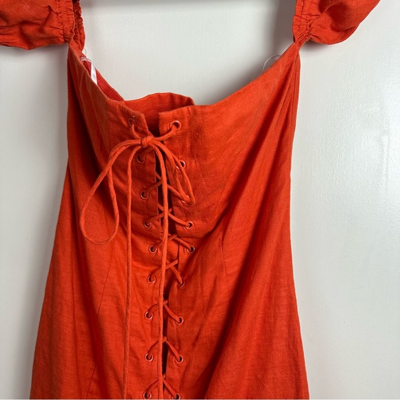 Ale by Alessandra x Revolve Red Orange Rosario Off the Shoulder Linen Dress M - Picture 8 of 15